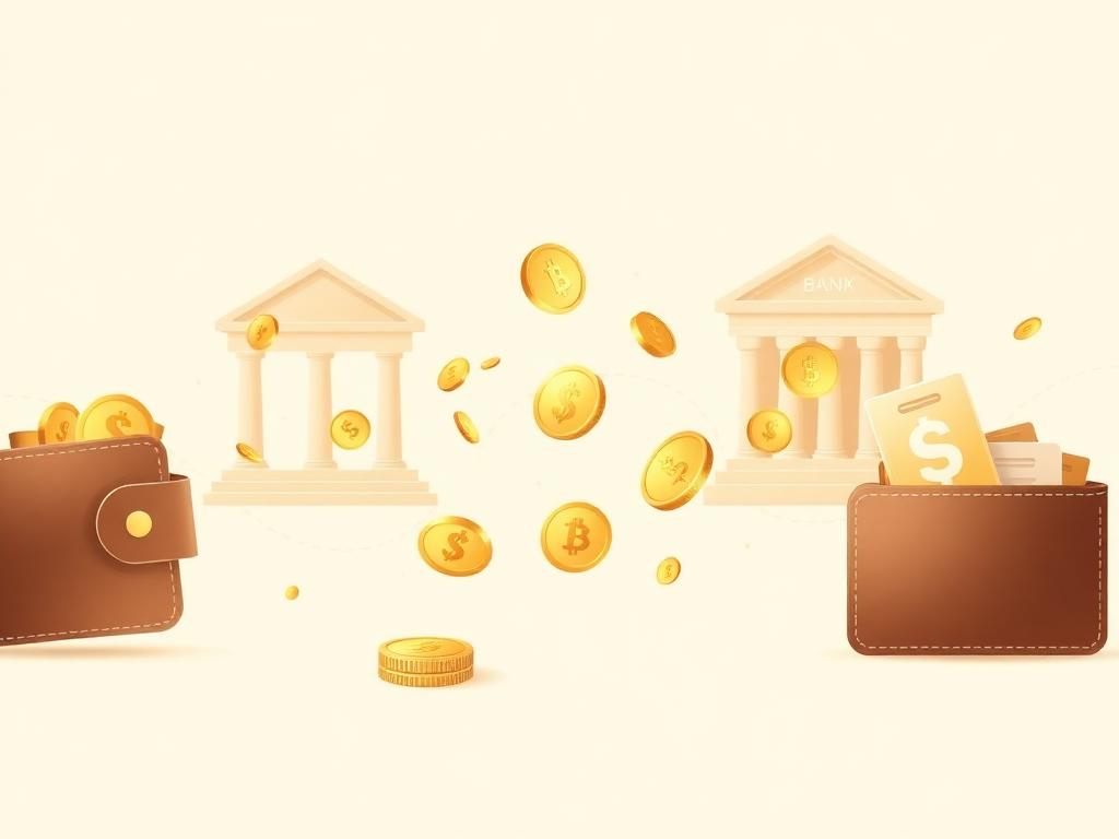 Ilustración de pagos rápidos entre wallet bancaria y wallet cripto en un casino sin cuenta